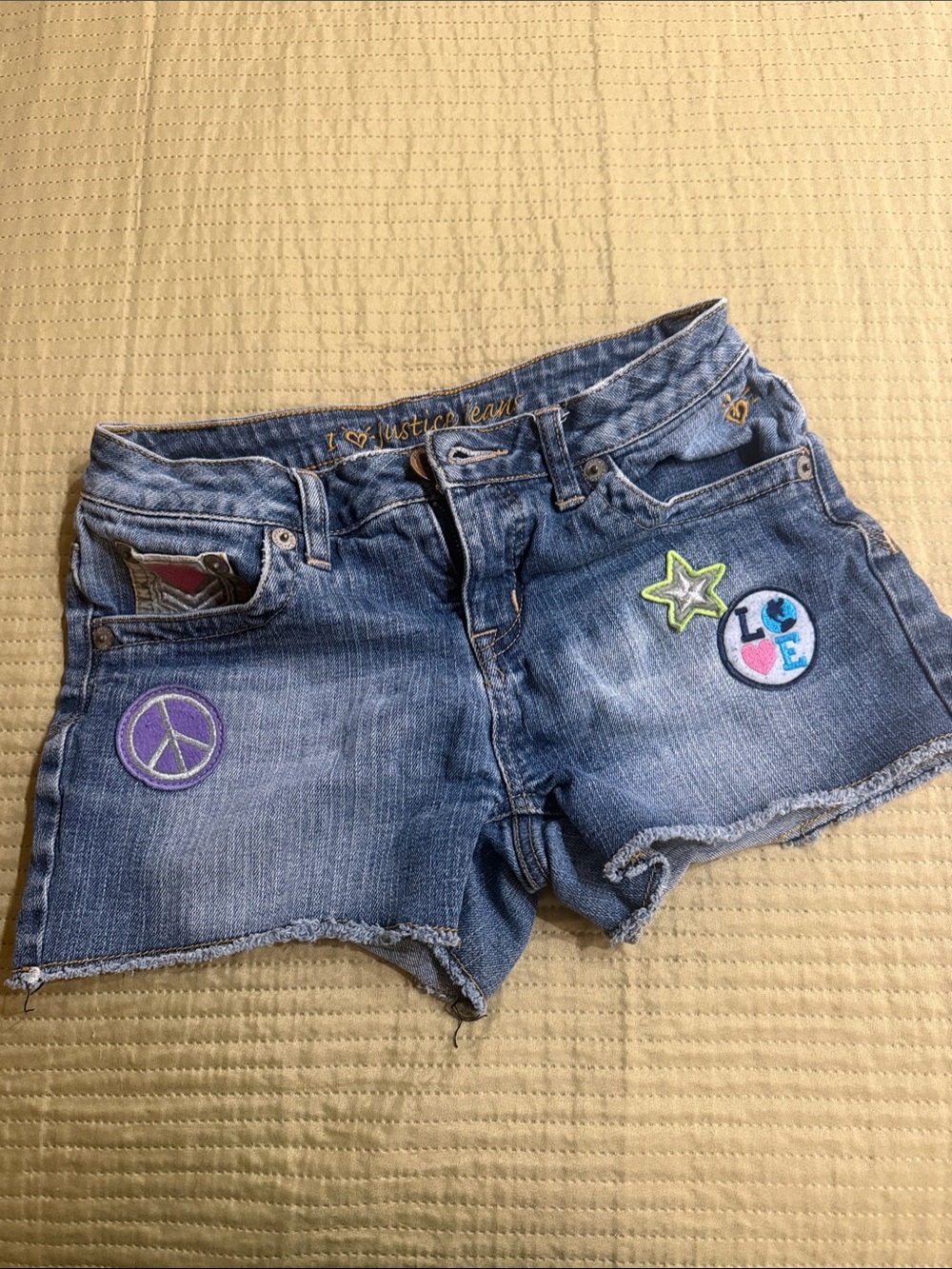 Justice Distressed Denim Women's Shorts with Patch Details - Blue